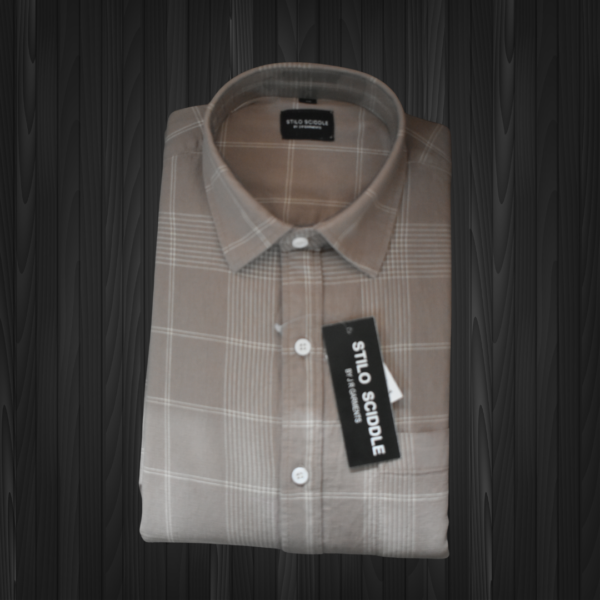 Men’s Beige Checks Cotton Shirt – 100% Pure Cotton, Classic Checkered Design - Image 8