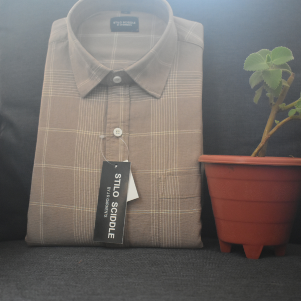Men’s Beige Checks Cotton Shirt – 100% Pure Cotton, Classic Checkered Design - Image 5