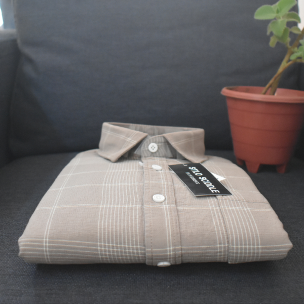 Men’s Beige Checks Cotton Shirt – 100% Pure Cotton, Classic Checkered Design - Image 4