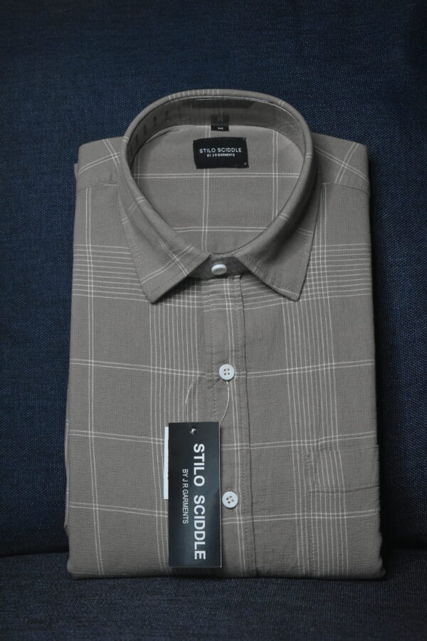 Men’s Beige Checks Cotton Shirt – 100% Pure Cotton, Classic Checkered Design - Image 3